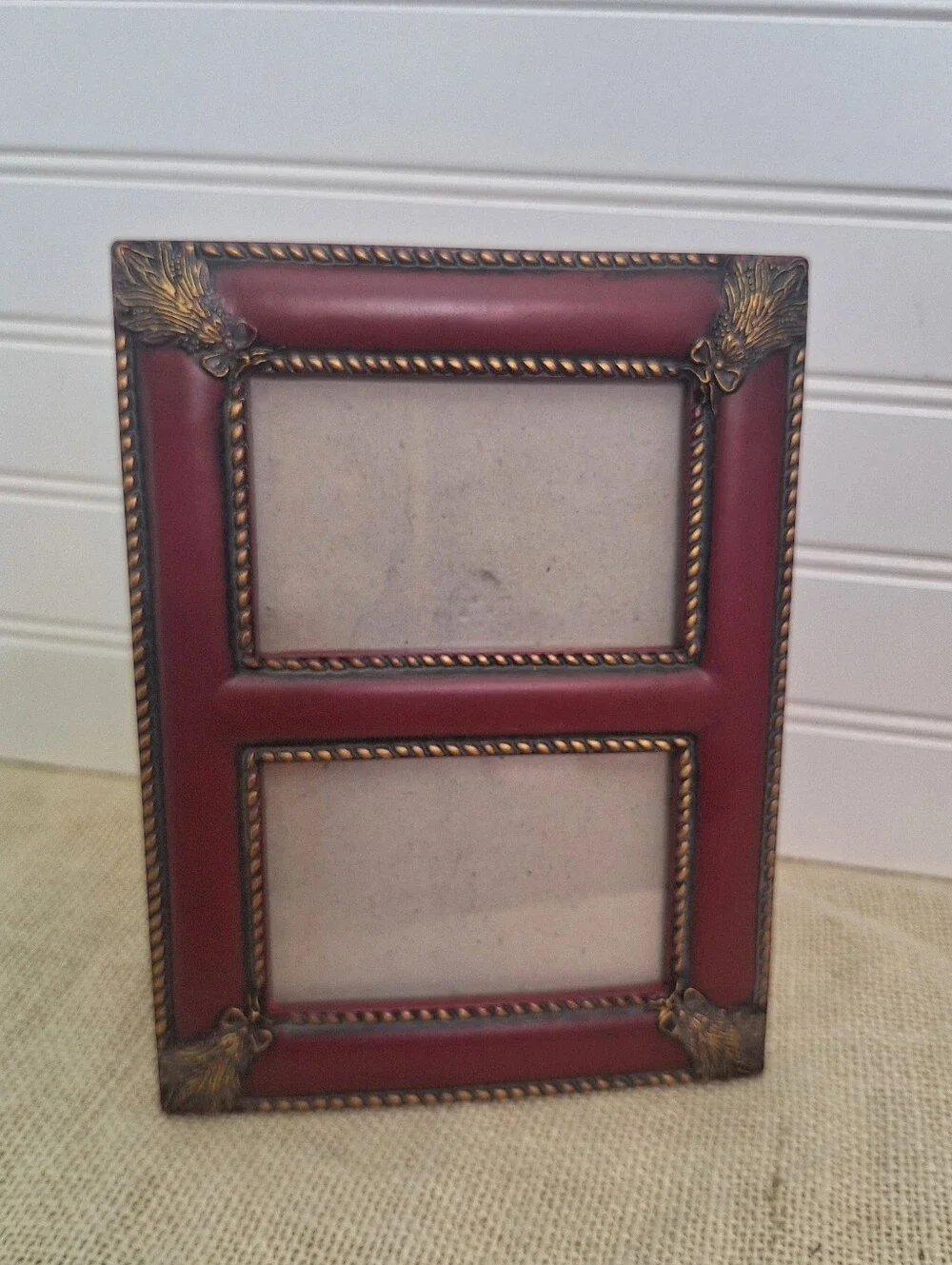 Red/Burgundy And Gold Embossed Double Picture Frame, 2.5x3.5 Weston Gallery
